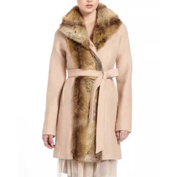 Anthropologie Jackets & Blazers - Anthropologie Elevenses Divna Wool Coat Faux Fur Collar & Trim Size 0 Blush Pink